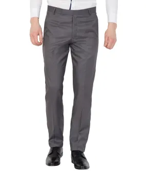 American-Elm Men Solid Cotton Dark Grey Slim Fit Foraml Trouser