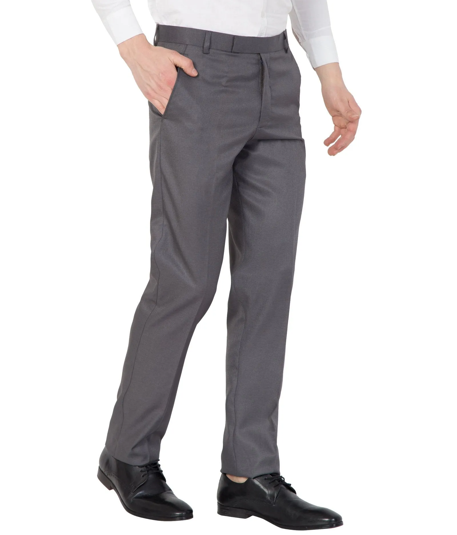 American-Elm Men Solid Cotton Dark Grey Slim Fit Foraml Trouser