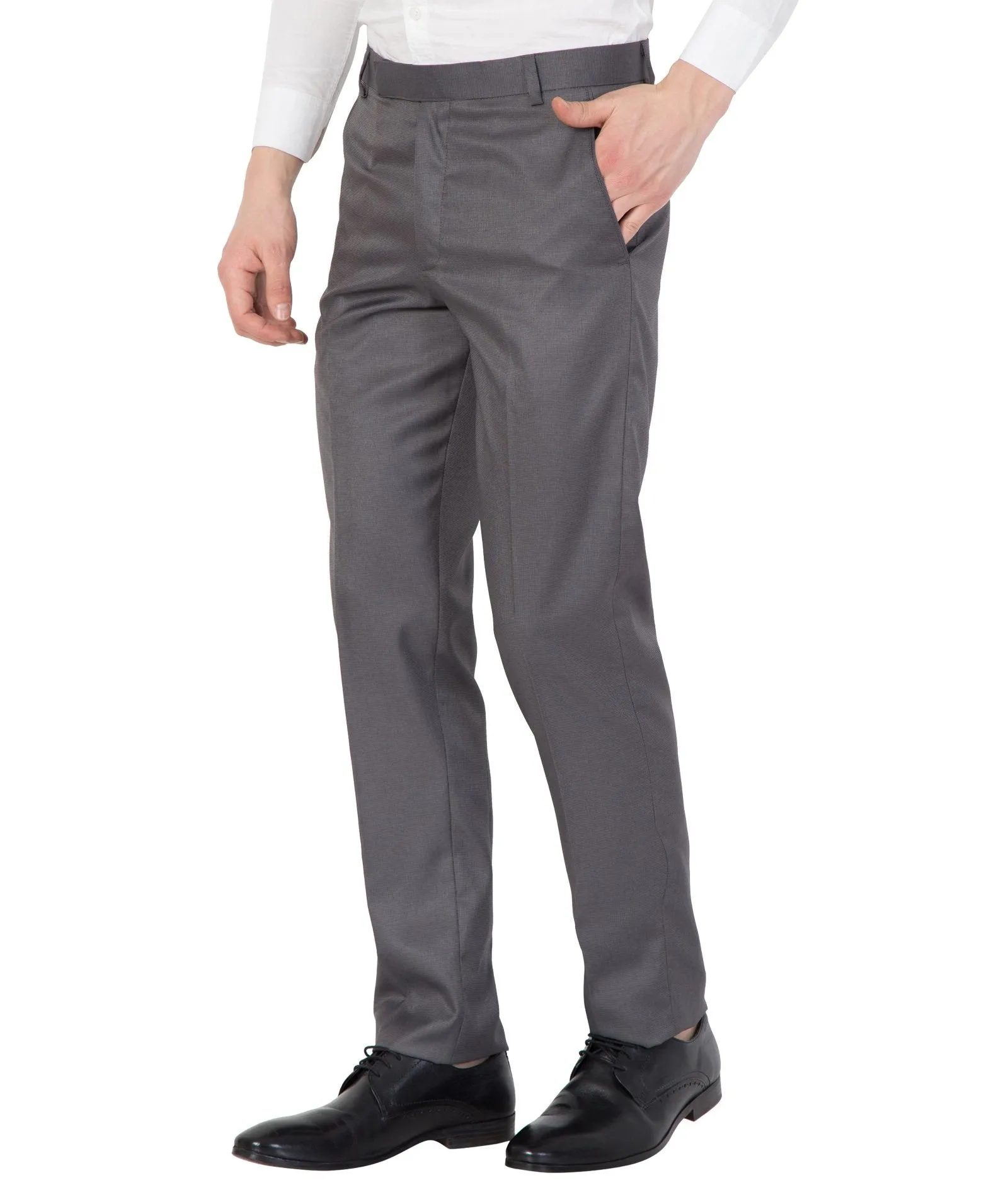 American-Elm Men Solid Cotton Dark Grey Slim Fit Foraml Trouser