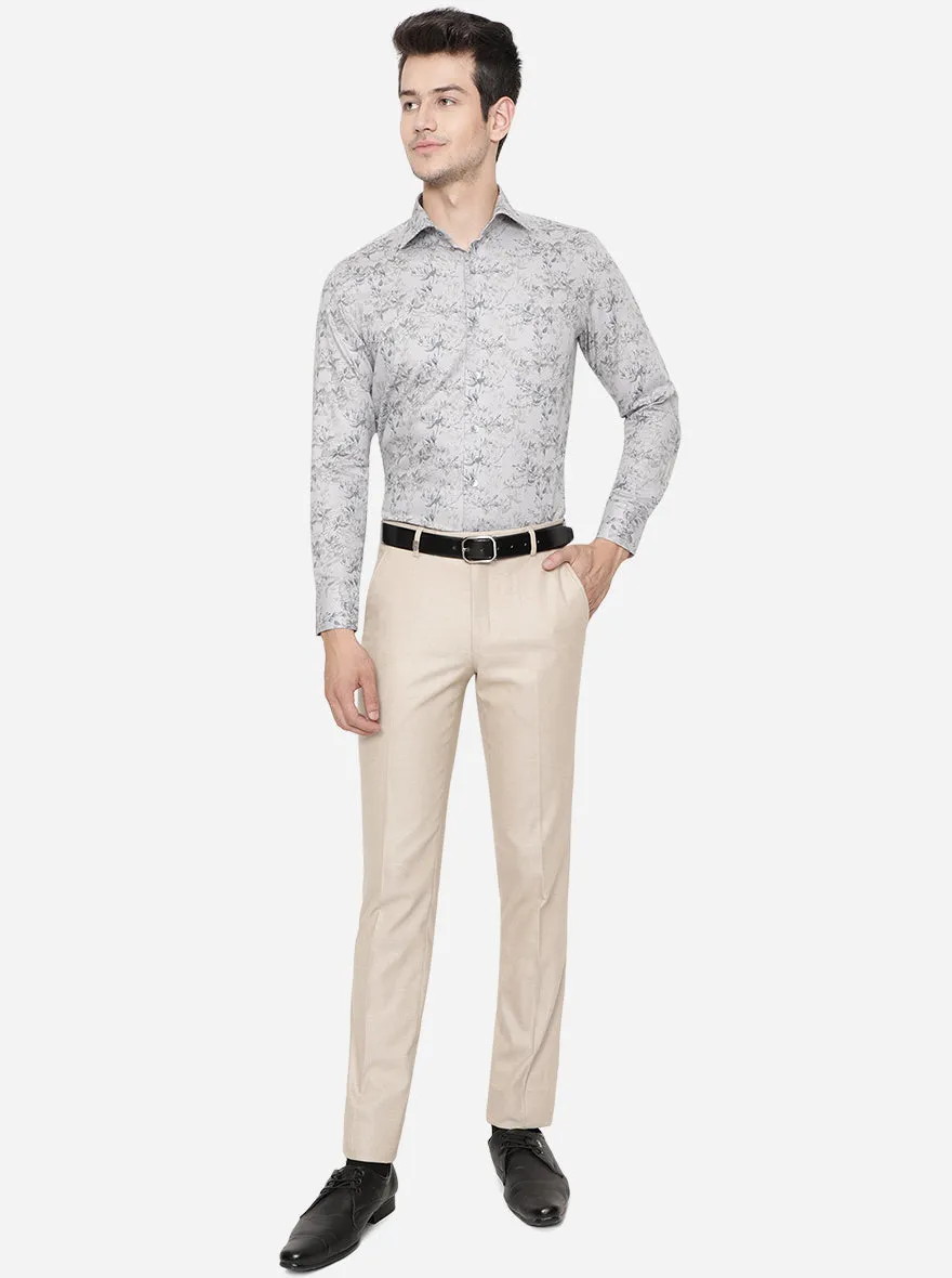 Ash Grey & Blue Printed Slim Fit Formal Shirt | Metal