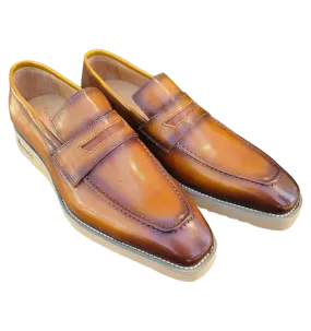 Cognac Men's Slip-on Shoes Chic Patina Burnished Penny Loafer Style-KS518-03