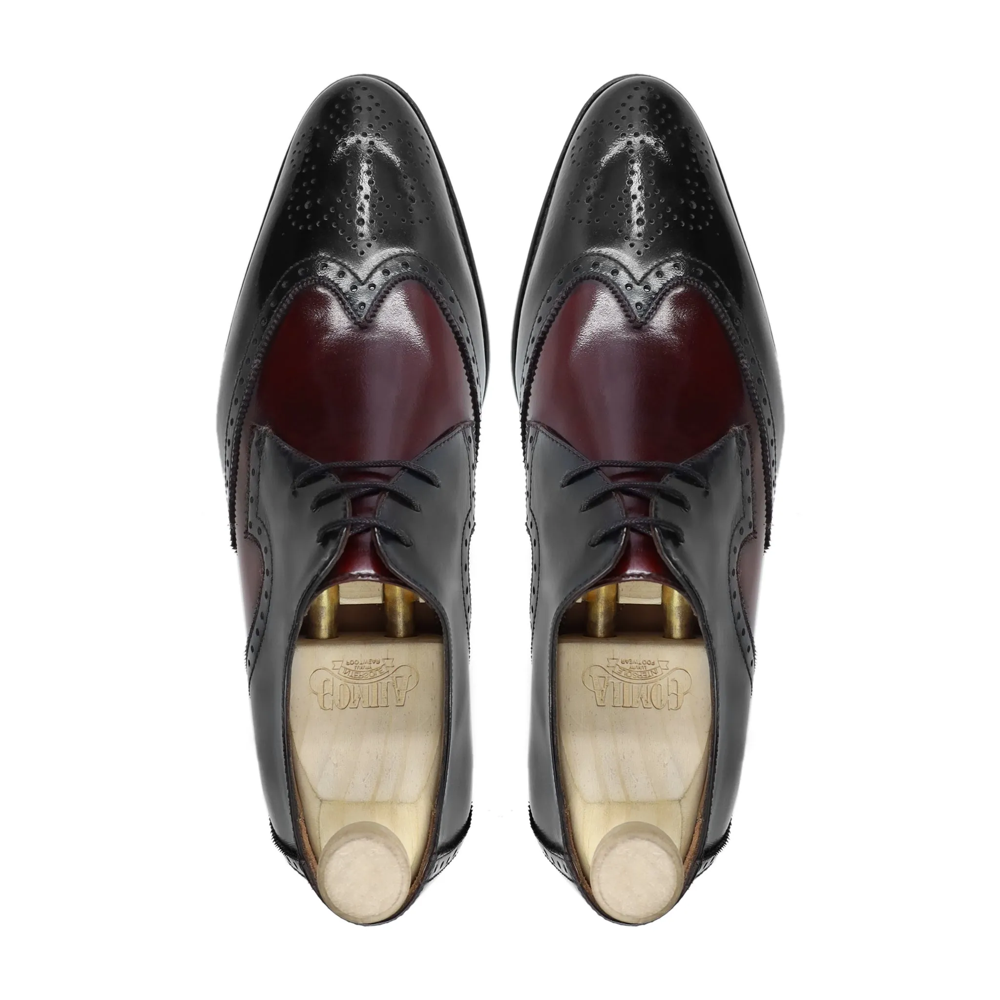 Cozmel - Men's Black and Oxblood Box Leather High Shine Derby Shoe