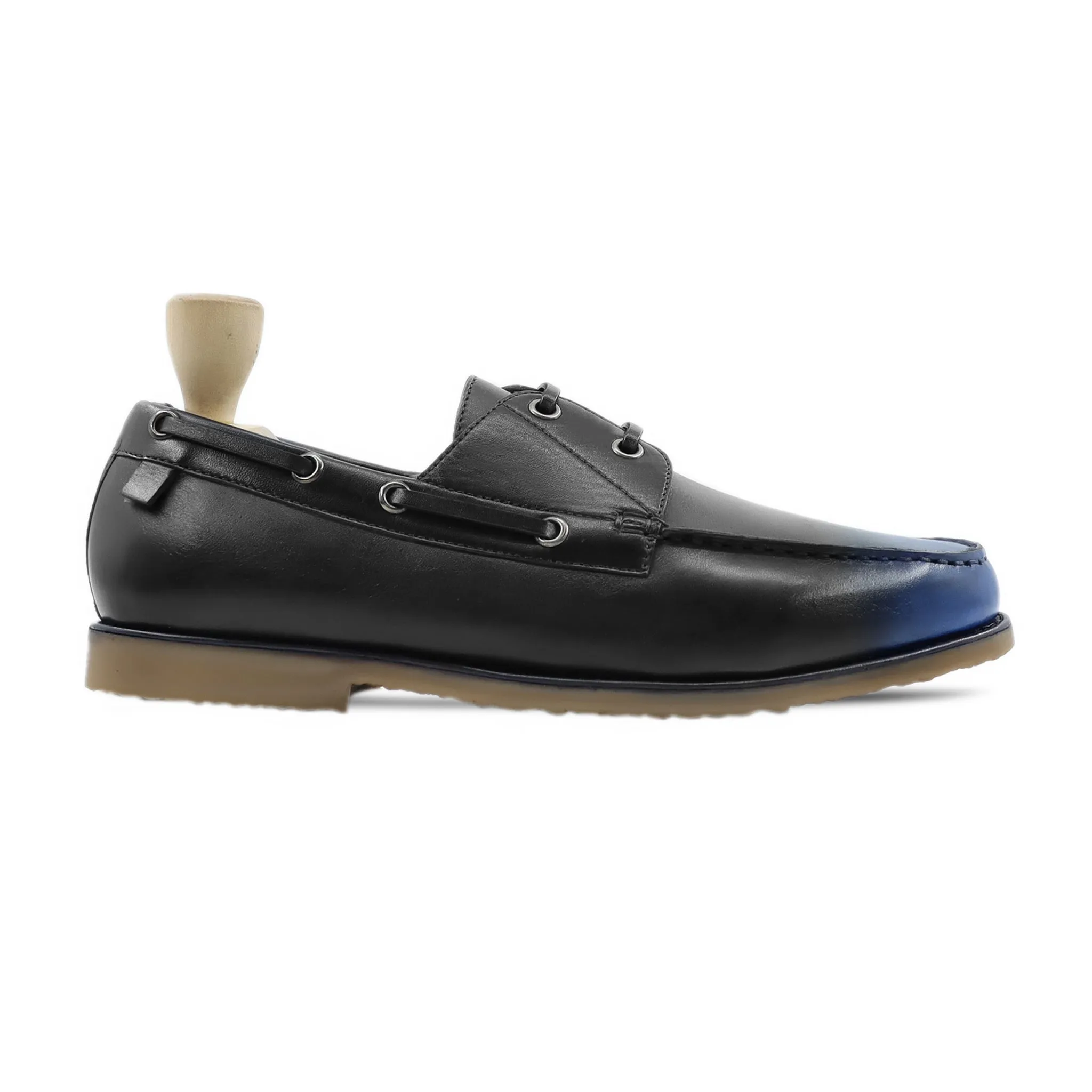 Elblag - Men's Black and Blue Calf Leather Derby Shoe