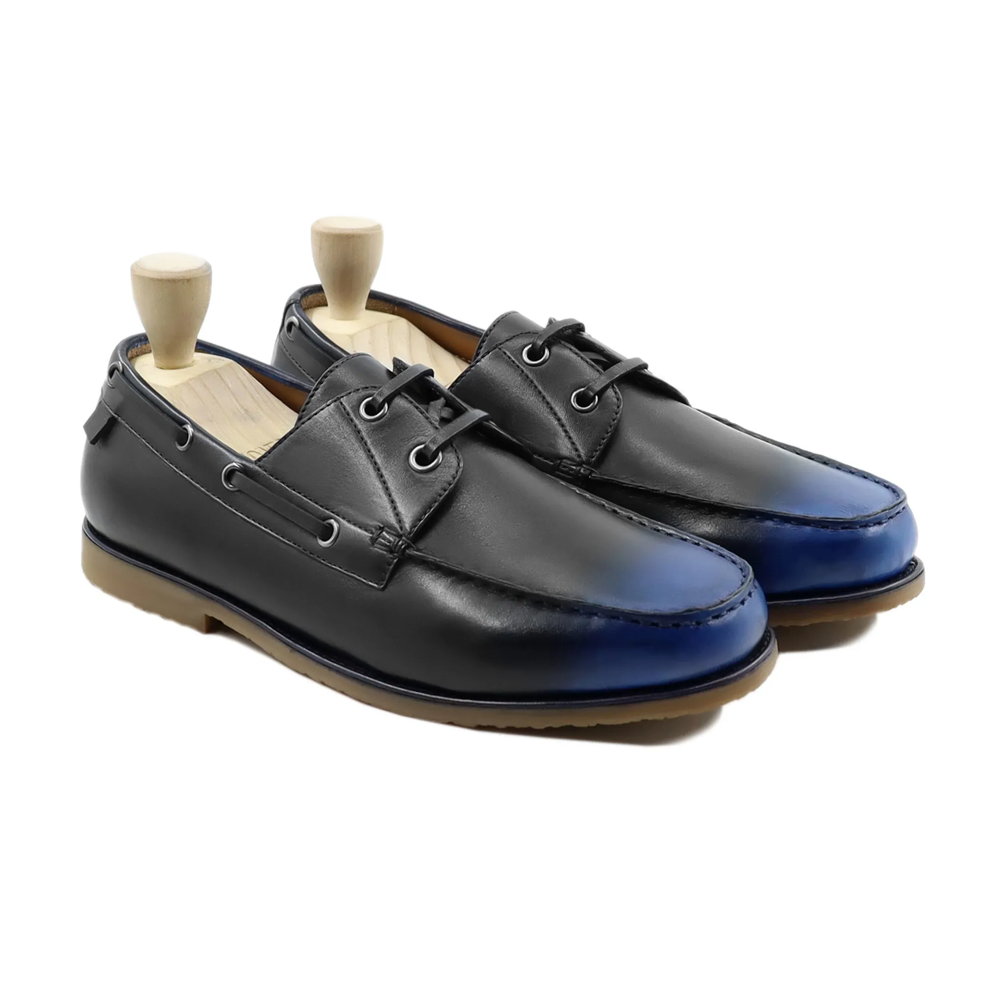 Elblag - Men's Black and Blue Calf Leather Derby Shoe