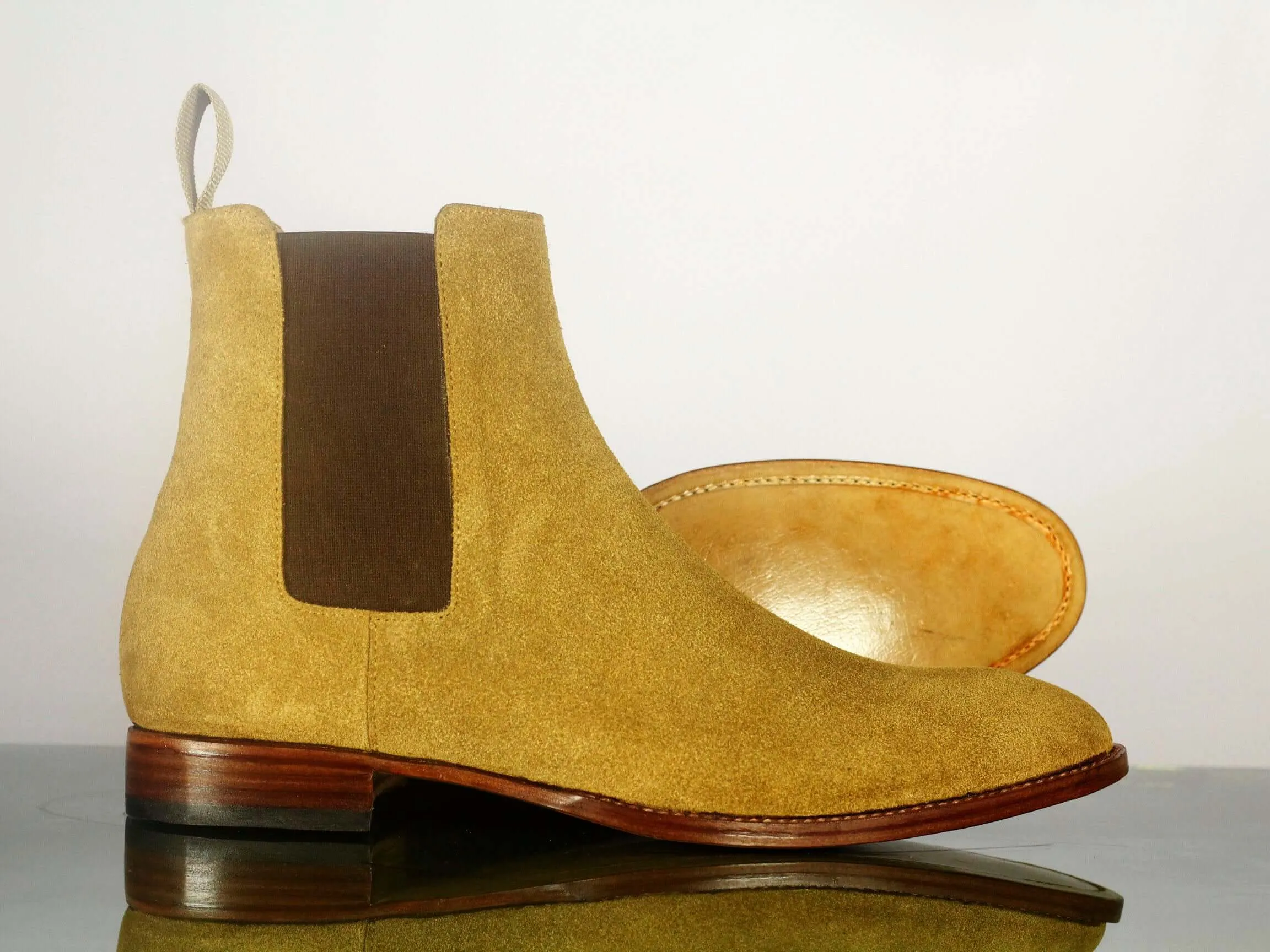 Elegant Men's  Handmade Beige Suede Chelsea Boots, Men Ankle Boots, Men Designer Boots