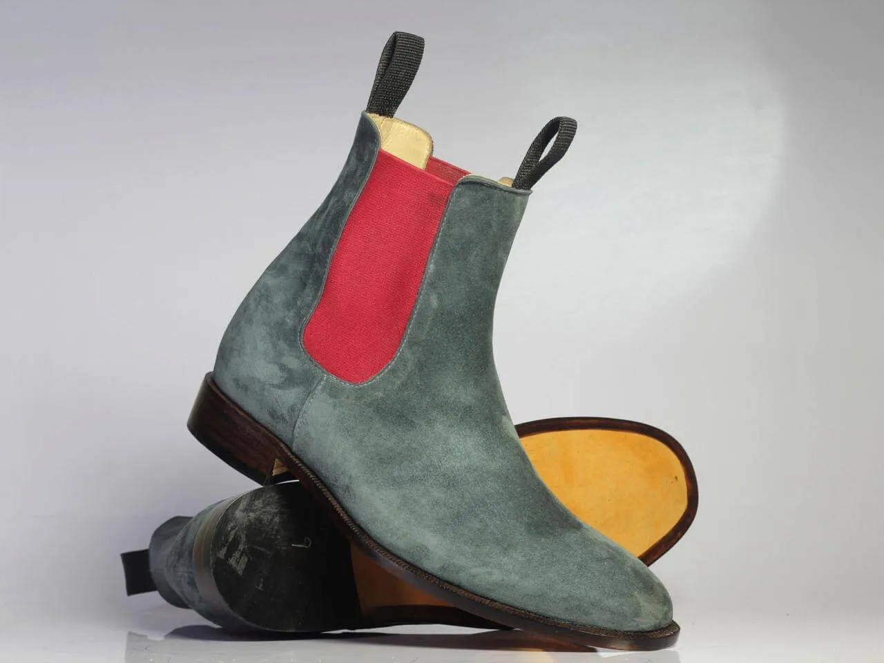 Handmade Men Gray Suede Chelsea Boots, Men Fashion Designer Boots