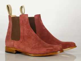 Handmade Men's Red Blood Suede Chelsea Boots, Men Ankle Boots, Men Designer Fashion Boots