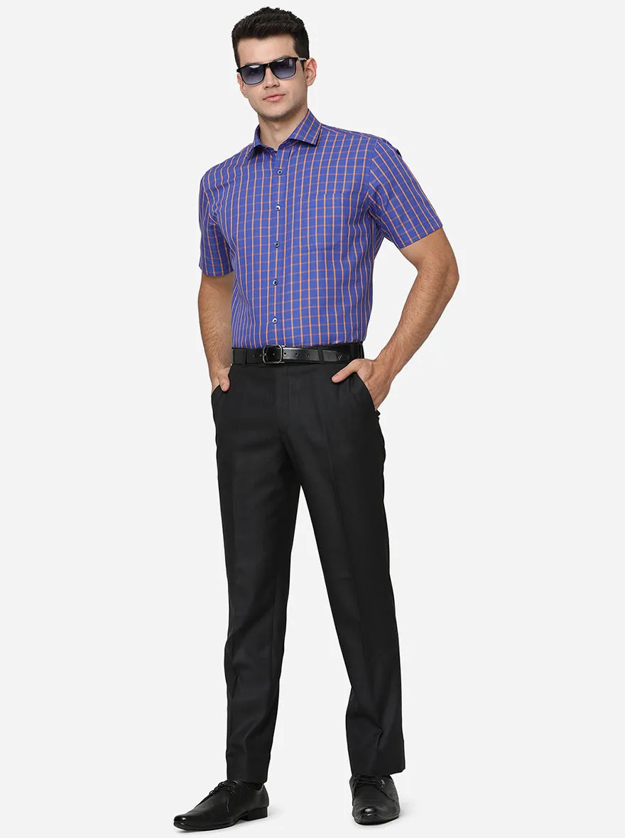 Iris Blue Checked Regular Fit Formal Shirt | JadeBlue