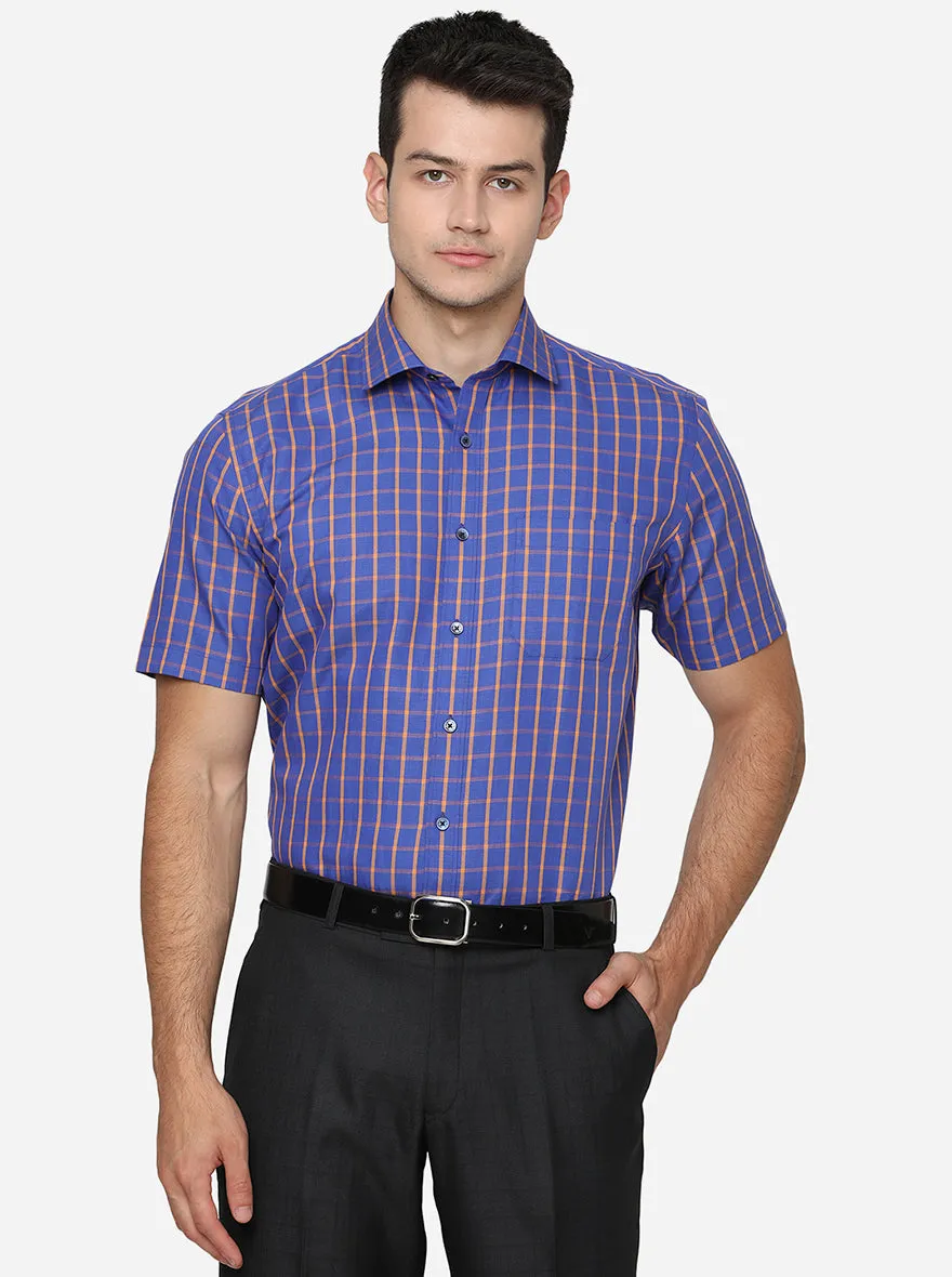 Iris Blue Checked Regular Fit Formal Shirt | JadeBlue