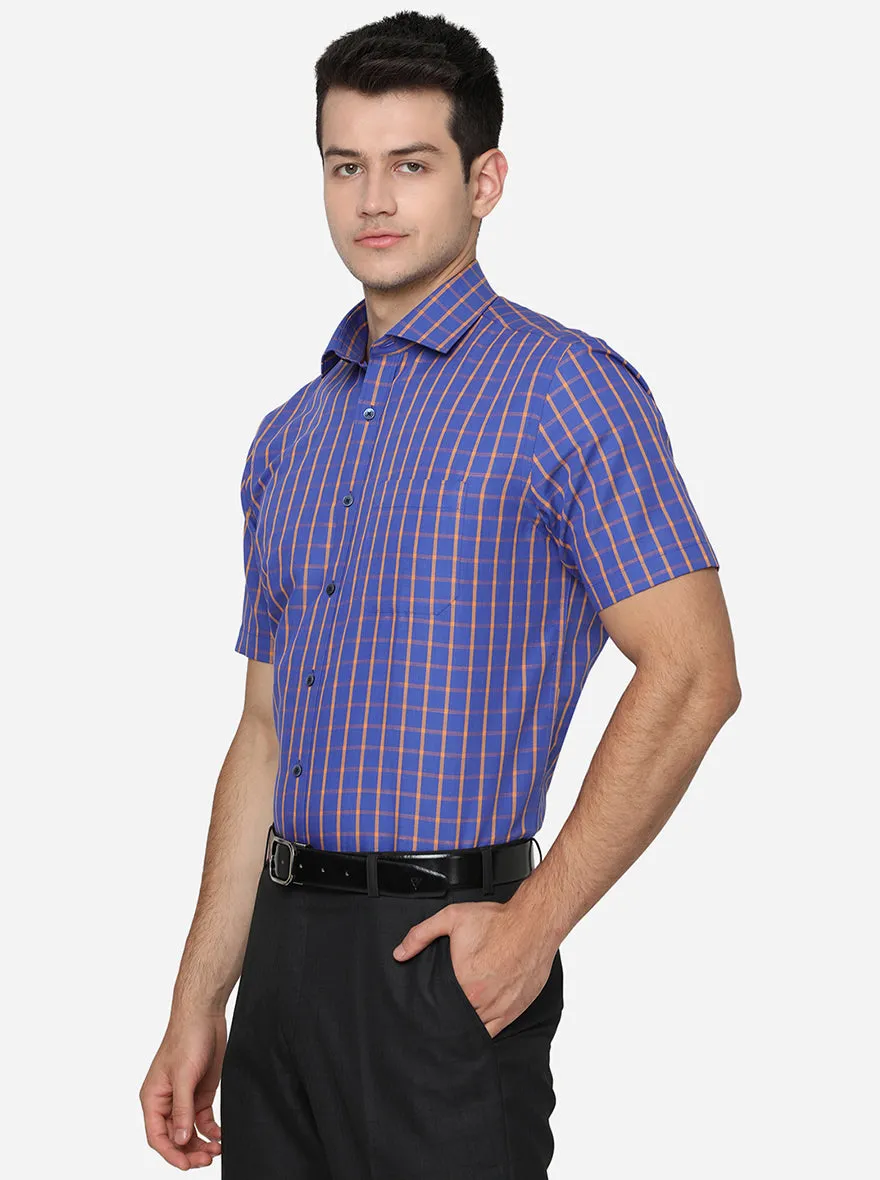 Iris Blue Checked Regular Fit Formal Shirt | JadeBlue