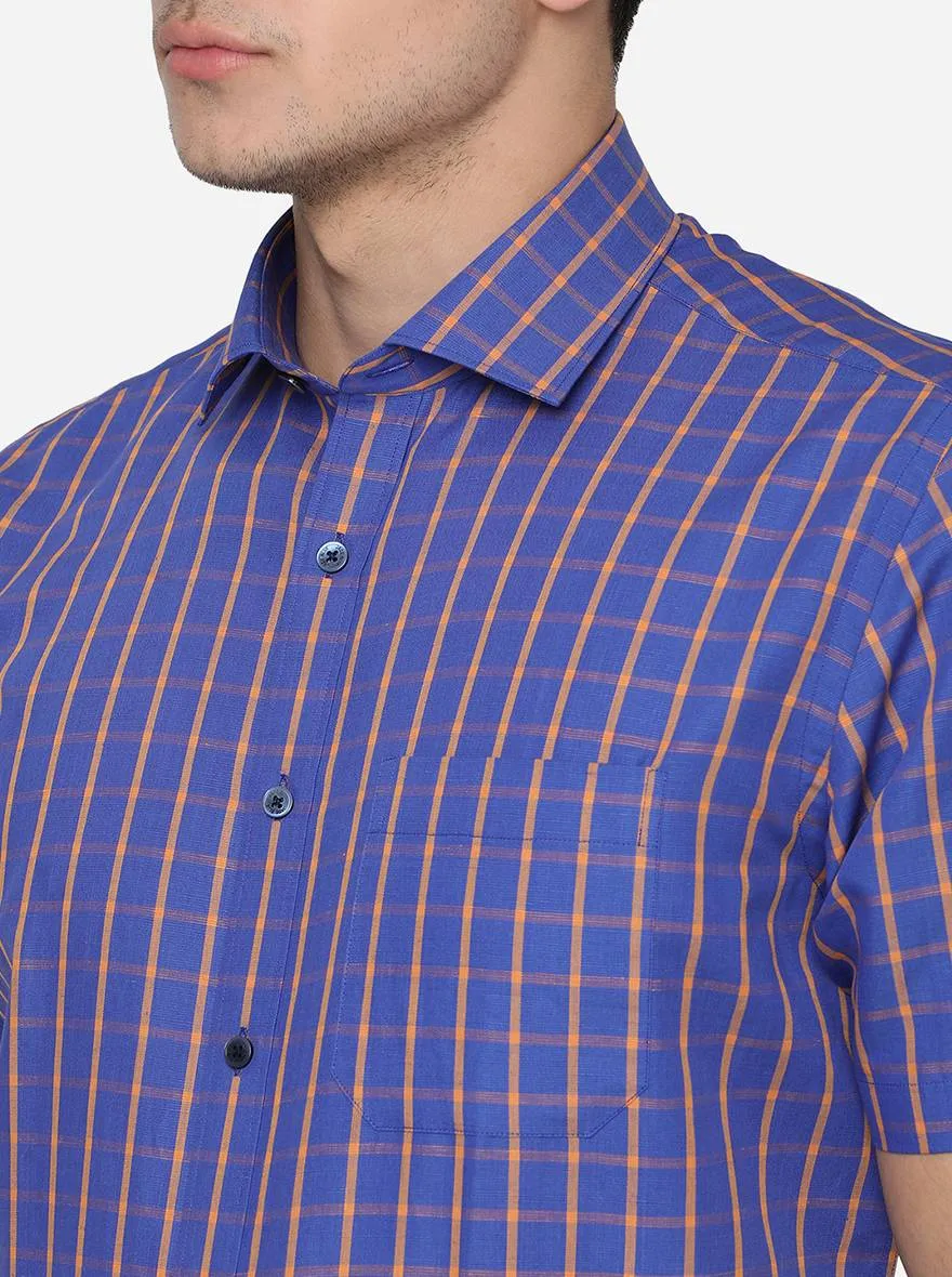 Iris Blue Checked Regular Fit Formal Shirt | JadeBlue