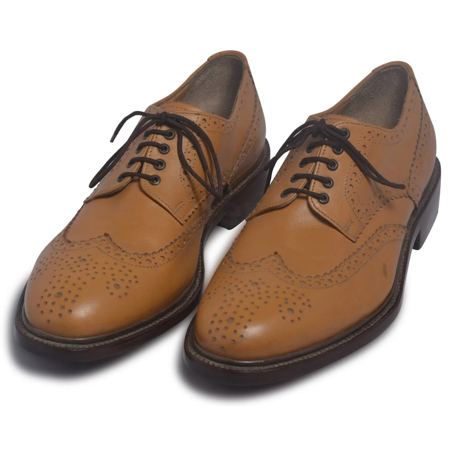 Men Bold Tan Derby Wingtip Brogue Genuine Leather Shoes