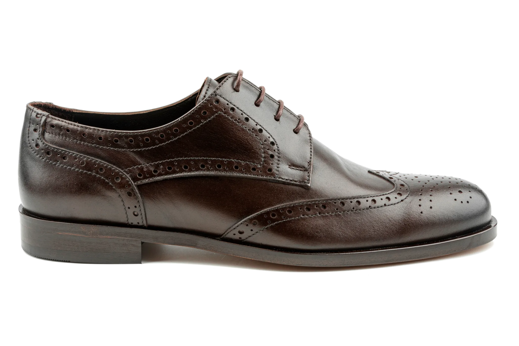 Men's Handmade Dress Shoes, Superior Quality Aniline Leather, Brown Derby Shoes, Brogued & Wingtip Design