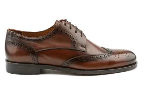 Men's Handmade Dress Shoes, Superior Quality Aniline Leather, Tan Derby Shoes, Brogued & Wingtip Design