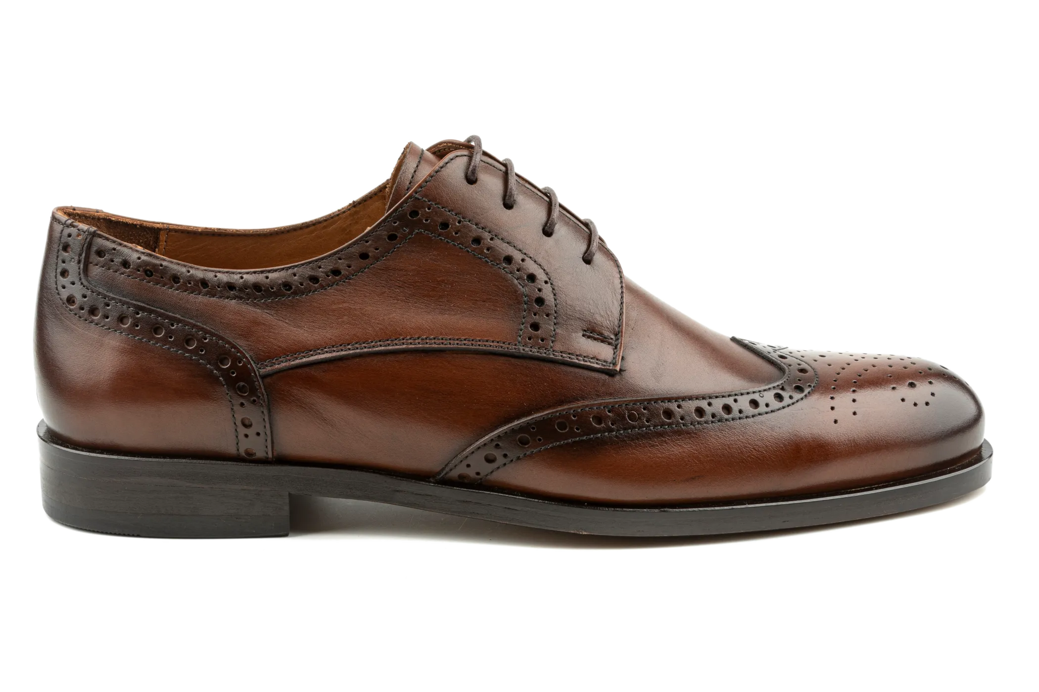 Men's Handmade Dress Shoes, Superior Quality Aniline Leather, Tan Derby Shoes, Brogued & Wingtip Design