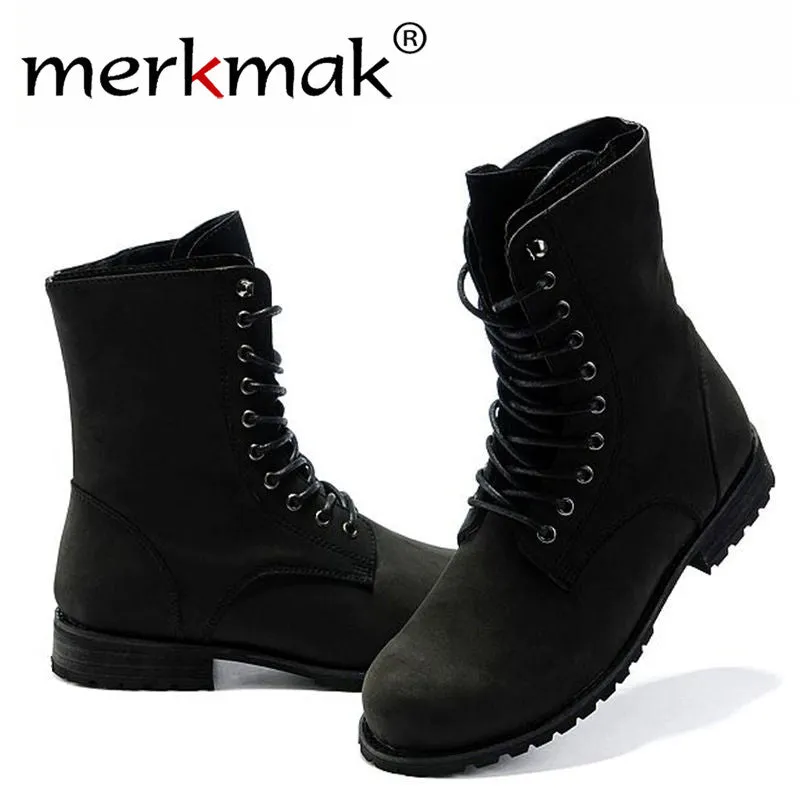 Merkmak Men Ankle Martin Boots High Quality Fashion PU leather High Top Motorcycle Boots Spring Winter Men Boots Shoes Wholesale