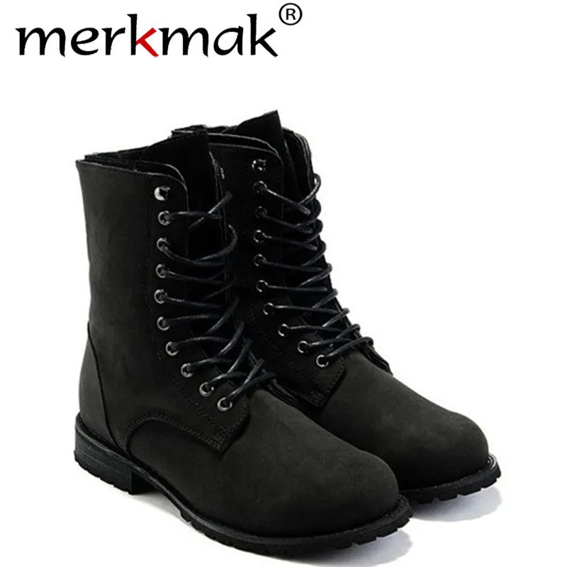 Merkmak Men Ankle Martin Boots High Quality Fashion PU leather High Top Motorcycle Boots Spring Winter Men Boots Shoes Wholesale