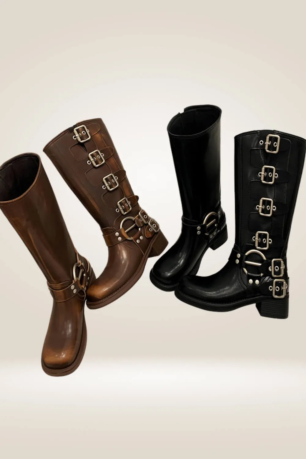 Mid Calf Brown Buckle Boots