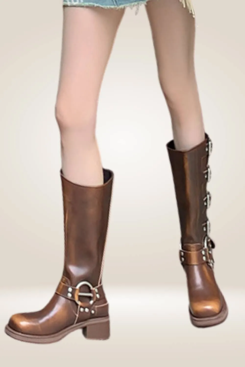 Mid Calf Brown Buckle Boots