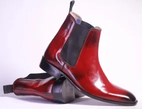 New Handmade Men's Burgundy Leather Chelsea Boots, Men Ankle Boots, Men Designer Boots