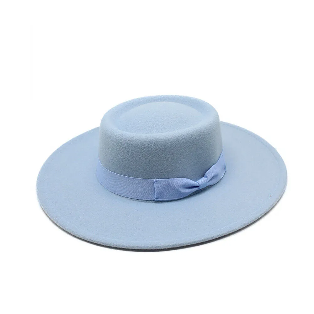 US Women Ladies Elegant Bow Fedora Wide Brim Felt Panama Retro Church Derby Top