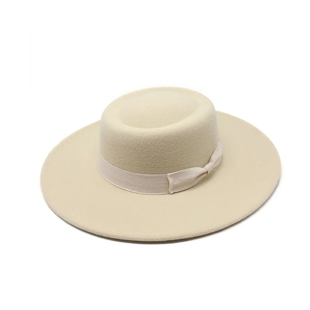 US Women Ladies Elegant Bow Fedora Wide Brim Felt Panama Retro Church Derby Top