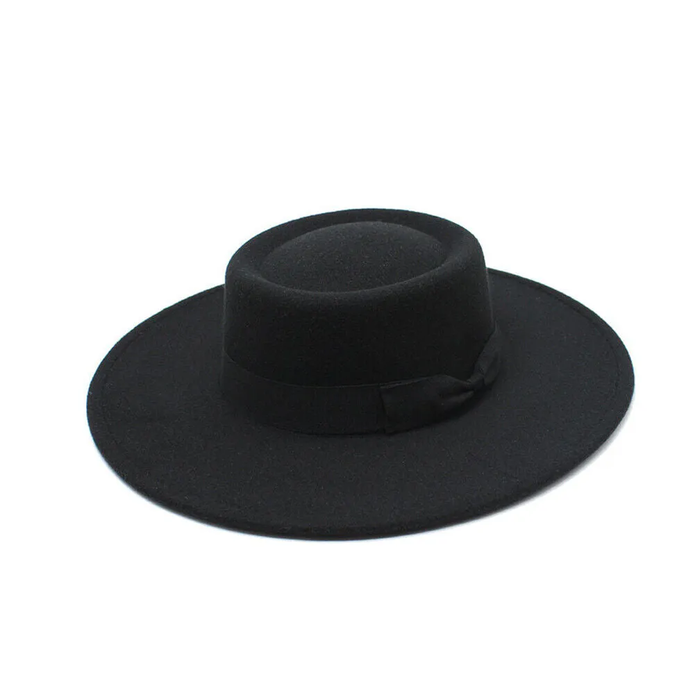 US Women Ladies Elegant Bow Fedora Wide Brim Felt Panama Retro Church Derby Top