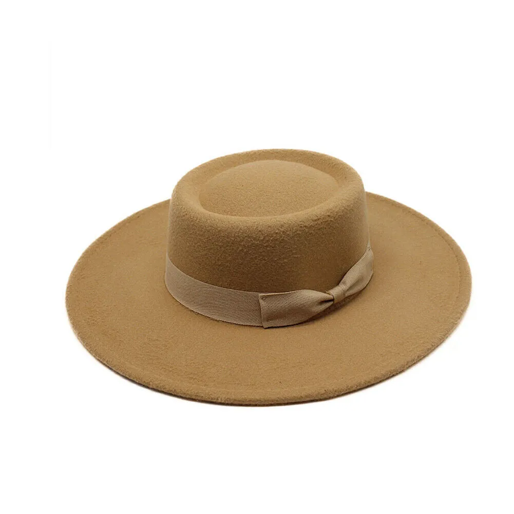 US Women Ladies Elegant Bow Fedora Wide Brim Felt Panama Retro Church Derby Top