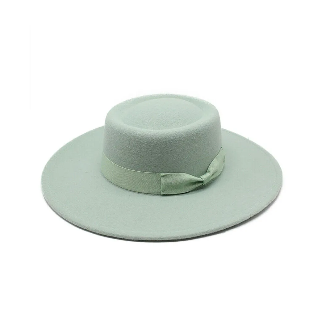 US Women Ladies Elegant Bow Fedora Wide Brim Felt Panama Retro Church Derby Top