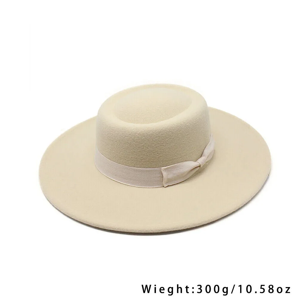 US Women Ladies Elegant Bow Fedora Wide Brim Felt Panama Retro Church Derby Top