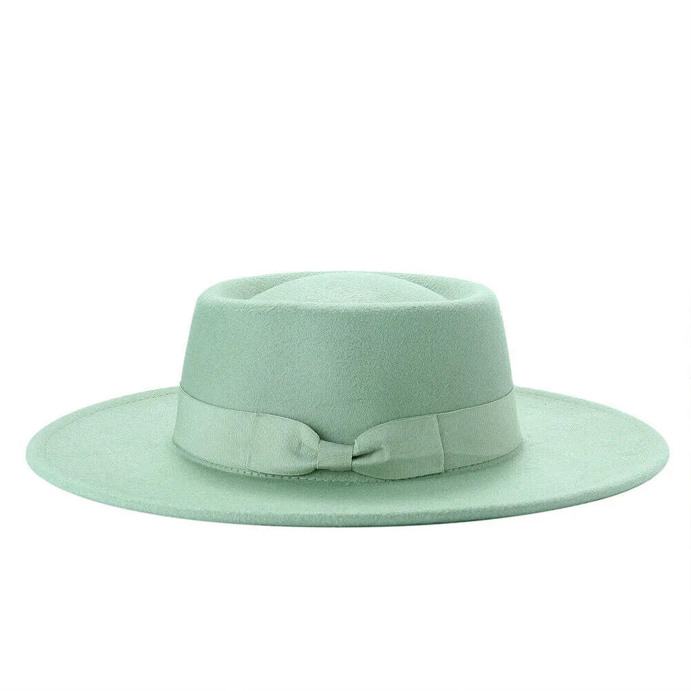 US Women Ladies Elegant Bow Fedora Wide Brim Felt Panama Retro Church Derby Top