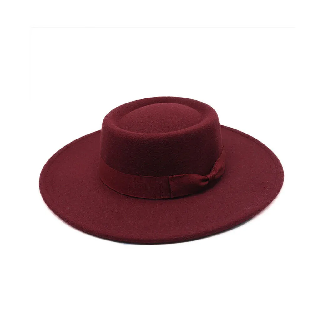 US Women Ladies Elegant Bow Fedora Wide Brim Felt Panama Retro Church Derby Top