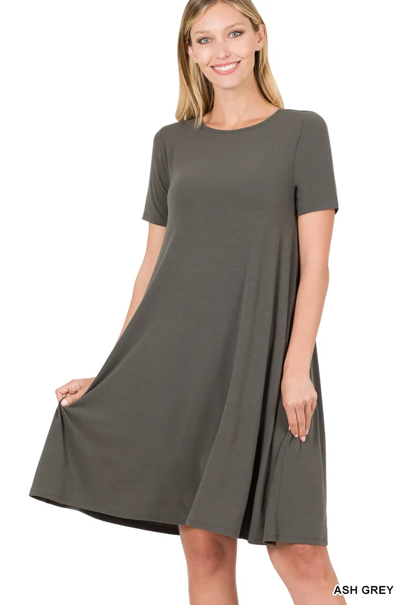 Women Short Sleeve Flared T-Shirt Midi Dress with Side Pockets