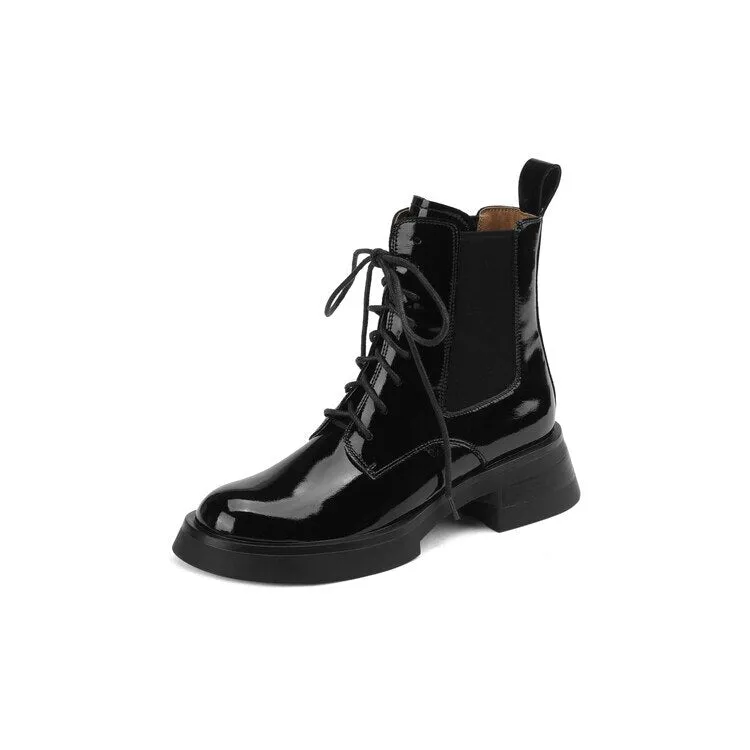 Women's Patent Leather Round Toe Boots